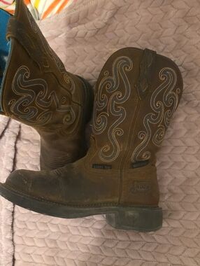 Justin Boots Brown Embroidered Steel Toe Women's Work Boots